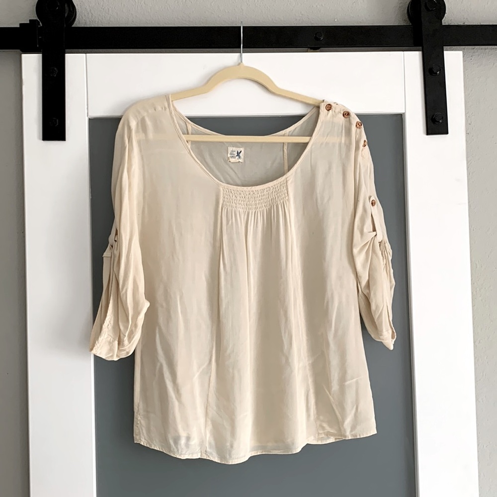 Anthropologie Gathered Sleeve Button Detail Blouse